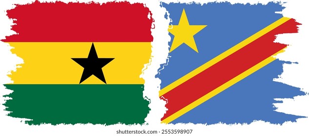 Congo - Kinshasa and Ghana grunge flags connection, vector