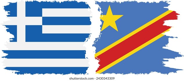 Congo - Kinshasa and Greece grunge flags connection, vector