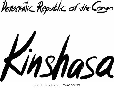 Congo, Kinshasa, hand-lettered Country and Capital, handmade calligraphy, vector