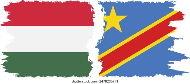 Congo - Kinshasa and Hungary grunge flags connection, vector