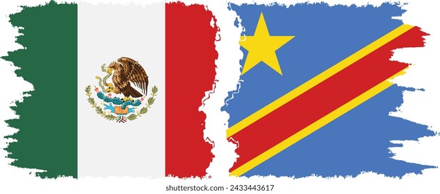 Congo - Kinshasa and Mexico grunge flags connection, vector