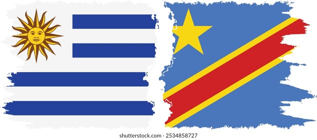 Conexión de banderas grunge Congo - Kinshasa y Uruguay, Vector