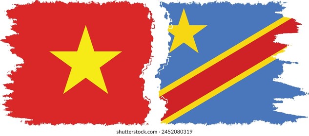 Congo - Kinshasa and Vietnam grunge flags connection, vector