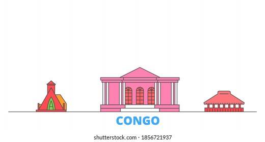 Congo Line Cityscape, Flat Vector. Travel City Landmark, Oultine Illustration, Line World Icons