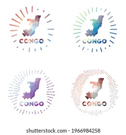 Kongo Low-Poly-Sonnenburstuntergang. Logo des Landes im geometrischen Polygonstil. Vektorgrafik.