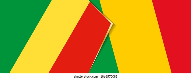 Congo and Mali flags, two vector flags symbol of relationship or confrontation.