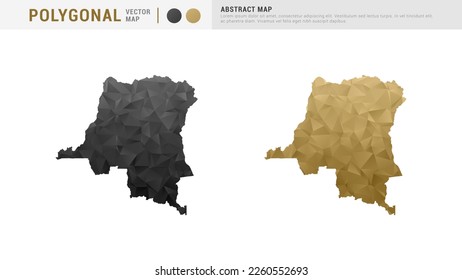 Congo map of abstract gold and black vector polygon set couple.