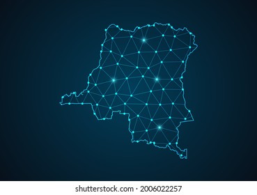 Congo map Abstract mash line and point scales on dark background. Wire Frame 3D mesh polygonal network line. Network line, design sphere, dot and structure vector.
