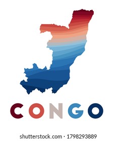 Congo map. Map of the country with beautiful geometric waves in red and blue colors. Vivid Congo shape. Vector illustration.