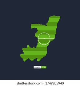Congo. Map of the country with a football field. Vector football illustration.