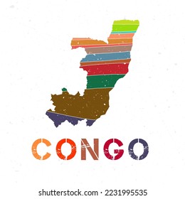 Congo map design. Shape of the country with beautiful geometric waves and grunge texture. Stylish vector illustration.