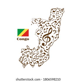 Bandera del mapa del Congo hecha de notas musicales. 
