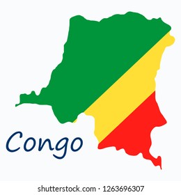 Congo map and flag in white background