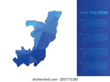 Mapa del Congo con diseño moderno de estilo geométrico poligonal azul sobre fondo blanco. Mapa de ilustraciones vectoriales en un diseño poligonal geométrico azul moderno sobre fondo blanco. Ilustración vectorial.