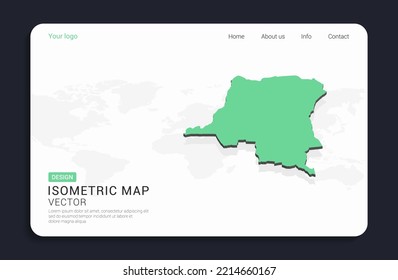 Congo map green on white background with isometric vector.