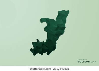 Landkarte von Kongo - Vektorgrafik im Stil eines grünen Polygons, geometrisches Design mit niedrigem Poly und sauberer Silhouette auf weichgrünem Hintergrund.