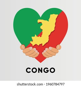 Congo Map in heart shape hold by hands vector illustration design