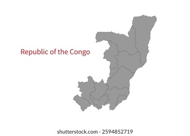 Congo map isolated on white background. Map silhouette of Congo. For website layouts, background, education, precise, customizable. Earth geography.