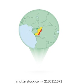 Mapa del Congo, elegante icono de ubicación con mapa y bandera del Congo. Icono de pin verde.