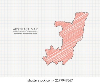 Congo map of vector color silhouette chaotic hand drawn scribble sketch on grid paper.