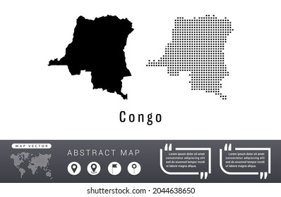 Congo map vector set halftone dots black.