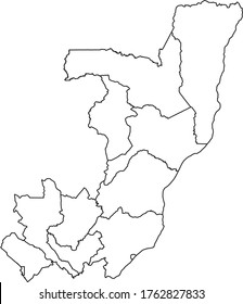 Mapa del Congo en color blanco y borde negro sobre fondo blanco. Ilustración vectorial.
