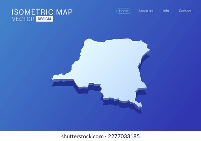 Mapa del Congo blanco sobre fondo azul con aislado concepto isométrico gráfico vectorial 3D.