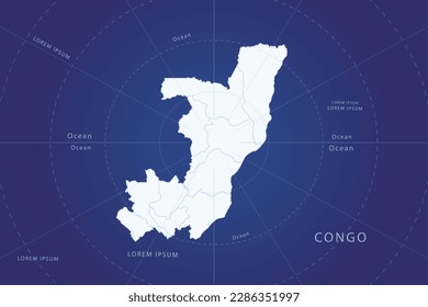 Congo Map - World Map International vector template with High detailed and white color including circle line on blue background for design, infographic, website - Vector illustration eps 10