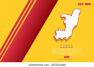 Congo Map - World map vector template with isometric style including shadow, white and red color on yellow background for website, infographic, banner - Vector illustration eps 10