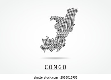 Congo Map - World map vector template with Black dots, grid, grunge, halftone style isolated on white background for education, infographic, design - Vector illustration eps 10