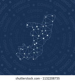 Congo network, constellation style country map. Dramatic space style, modern design. Congo network map for infographics or presentation.