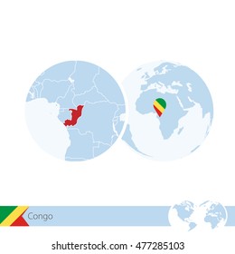 Congo on world globe with flag and regional map of Congo. Vector Illustration.