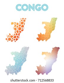 Congo polygonal map. Mosaic style maps collection. Bright abstract tessellation, geometric, low poly, modern design. Congo polygonal maps for infographics or presentations.