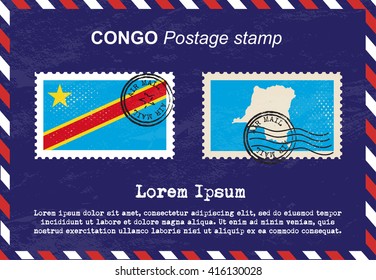 Congo postage stamp, postage stamp, vintage stamp, air mail envelope.