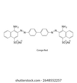 Estrutura esquelética do Congo Vermelho. Ilustração esquemática do composto sintético. Diagrama simples, fórmula química.