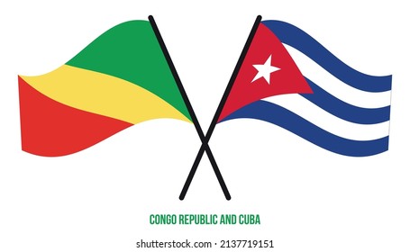 Congo Republic and Cuba Flags Crossed And Waving Flat Style. Official Proportion. Correct Colors.