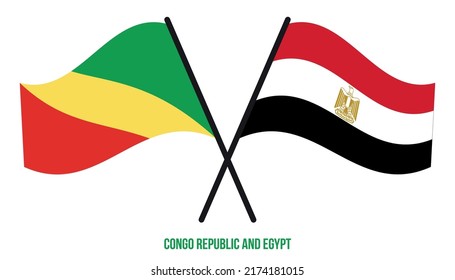 Congo Republic and Egypt Flags Crossed And Waving Flat Style. Official Proportion. Correct Colors.