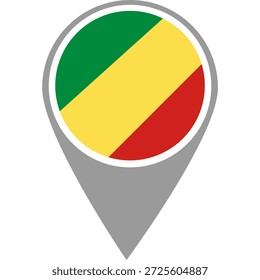 Flagge der Republik Kongo, Flagge der Republik Kongo auf Lokationsstift, Kartenzeiger der Republik Kongo in hoher Qualität