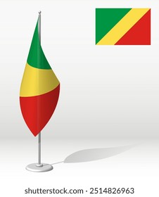 Fahne der Republik Kongo auf dem Fahnenmast für die Registrierung der feierlichen Veranstaltung, Treffen mit ausländischen Gästen. Tag der nationalen Unabhängigkeit der Republik Kongo. Realistischer 3D-Vektor auf Weiß
