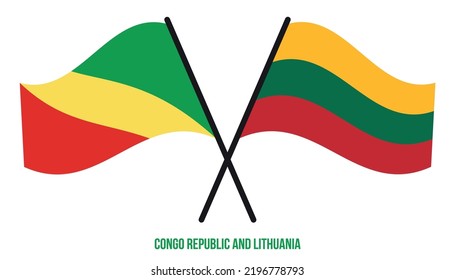 Congo Republic and Lithuania Flags Crossed And Waving Flat Style. Official Proportion. Correct Colors.