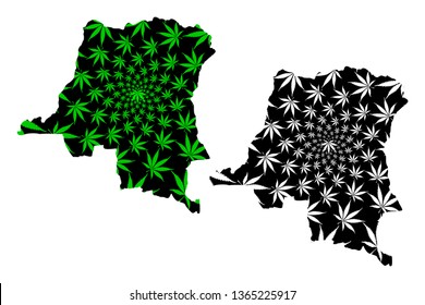 Congo Republic - map is designed cannabis leaf green and black, Democratic Republic of the Congo (DR Congo, DRC, DROC, Congo-Kinshasa) map made of marijuana (marihuana,THC) foliage,