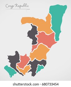 Congo Republic Map with states and modern round shapes
