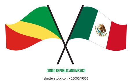 Congo Republic and Mexico Flags Crossed And Waving Flat Style. Official Proportion. Correct Colors.