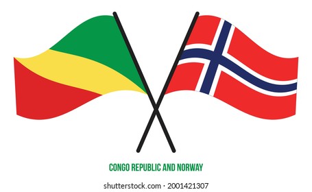 Die Flaggen der Republik Kongo und Norwegens überquerten und wehenden Flachstil. Offizieller Anteil. Korrigieren Sie Farben.