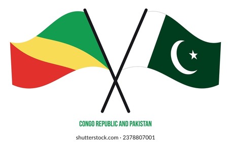 Congo Republic and Pakistan Flags Crossed And Waving Flat Style. Official Proportion. Correct Colors.