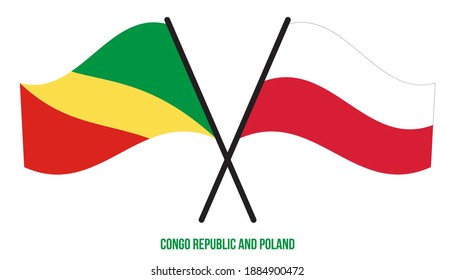 Congo Republic and Poland Flags Crossed And Waving Flat Style. Official Proportion. Correct Colors.