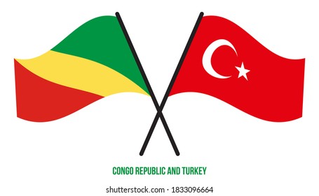 Congo Republic and Turkey Flags Crossed And Waving Flat Style. Official Proportion. Correct Colors.