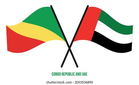 Congo Republic and UAE Flags Crossed And Waving Flat Style. Official Proportion. Correct Colors