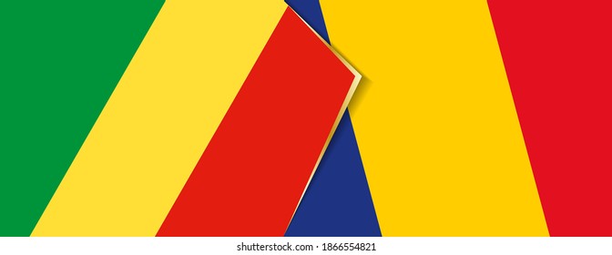 Congo and Romania flags, two vector flags symbol of relationship or confrontation.