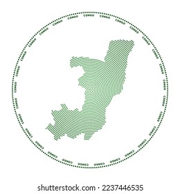 Logo de la ronda del Congo. Forma de estilo digital del Congo en círculo punteado con nombre de país. Icono tecnológico del país con puntos degradados. Ilustración vectorial con estilo.
